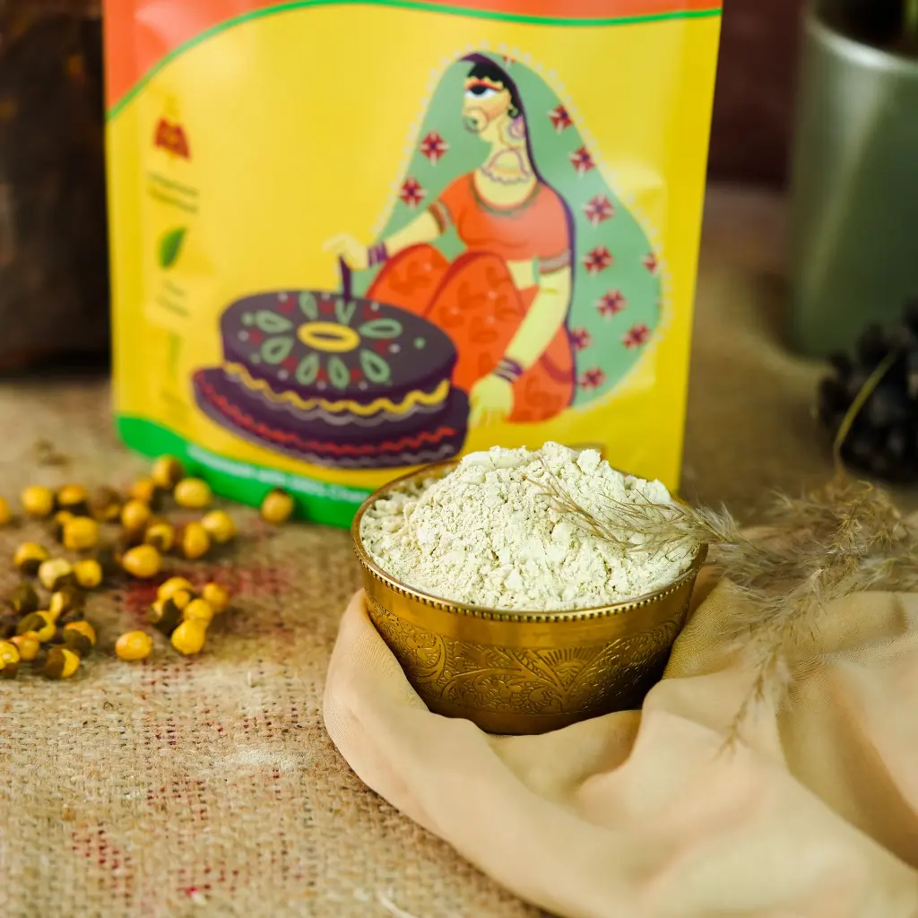 Vedgram Sattu – Roasted gram flour packed with protein and energy, perfect for traditional summer drinks and recipes_2.webp
