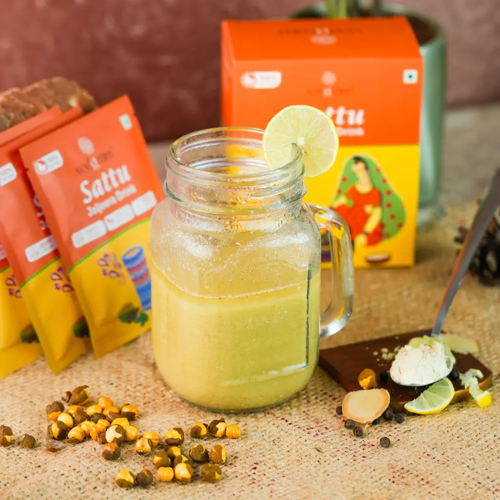 Vedgram Sattu Jaljeera – Refreshing summer drink mix made with sattu, spices, and herbs for cooling and digestion.webp